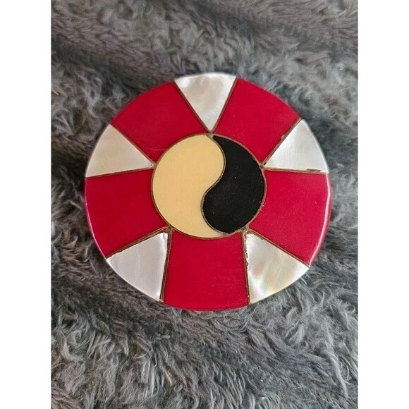 MOD 70s ART Belt Buckel Ying Yang Mother Of Pearl Black Cream Red Retro Hippie main image 11